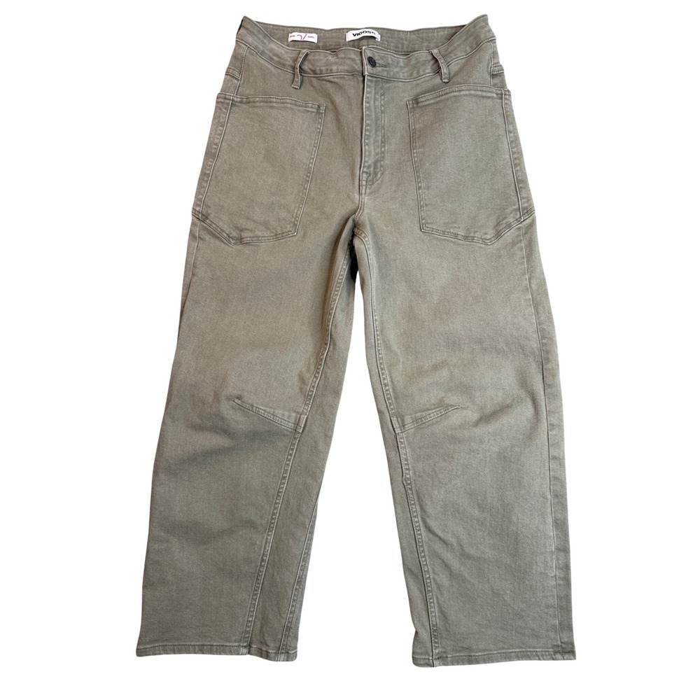 Vigoss Barbie Barrel Leg Utility Pants Womens 29 Olive Green Carpenter Jeans